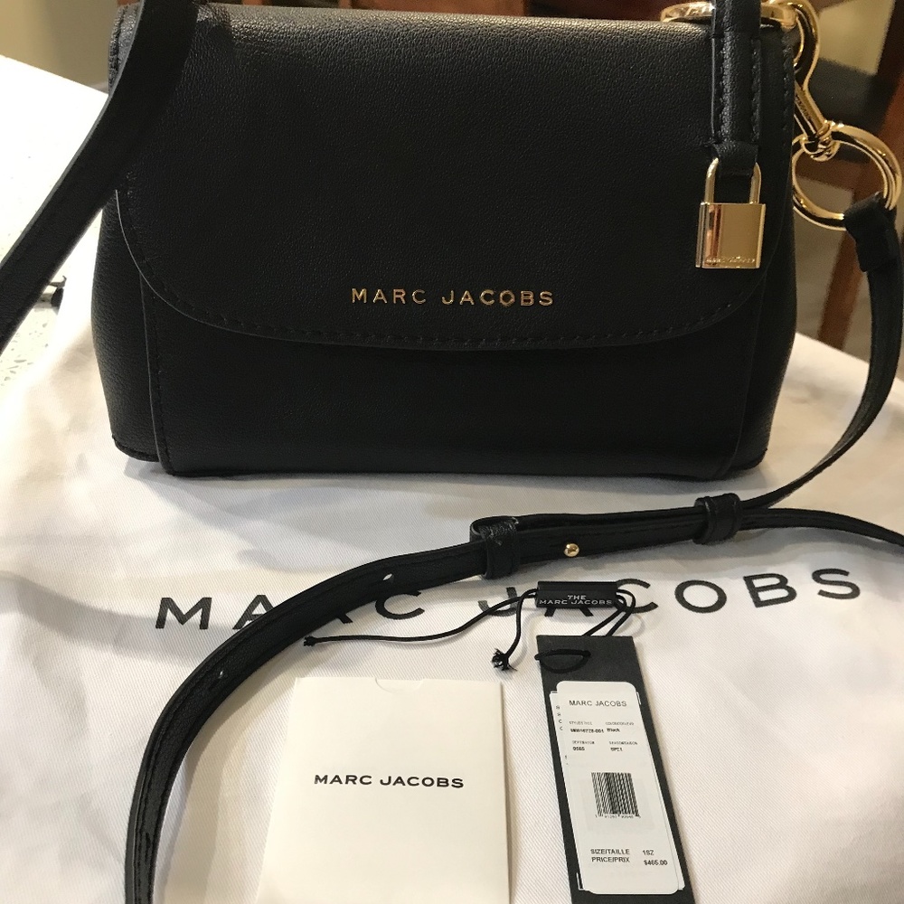 Marc Jacobs Black Leather Mini Crossbody with Gold Hardware